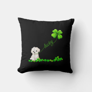 Dog Lover Irish Shamrock Lucky With Cute Maltese Cushion