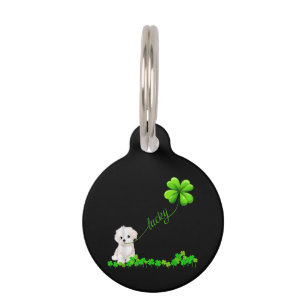 Dog Lover Irish Shamrock Lucky With Cute Maltese Pet Tag