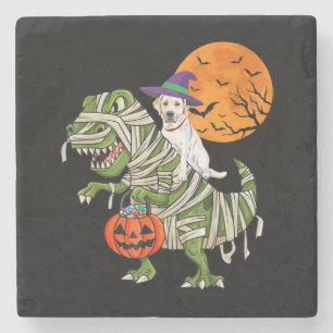 Dog Lover Labrador Retriever Riding Mummy T Rex Stone Coaster