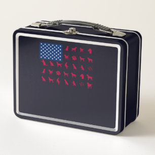 Dog Lover Labrador Retriever USA American Flag Metal Lunch Box