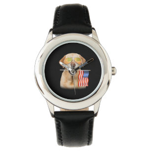 Dog Lover Labrador Retriever USA Flag Watch