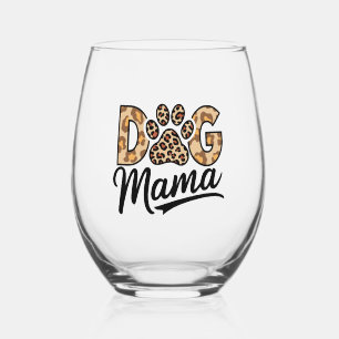 Dog Lover Leopard Print Paw Stemless Wine Glass