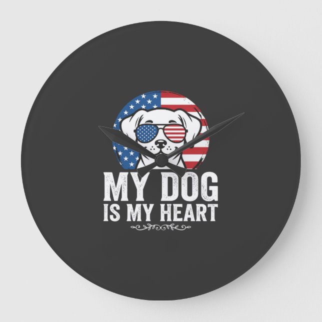 Dog Lover My Dog Is My Heart Large Clock (Front)