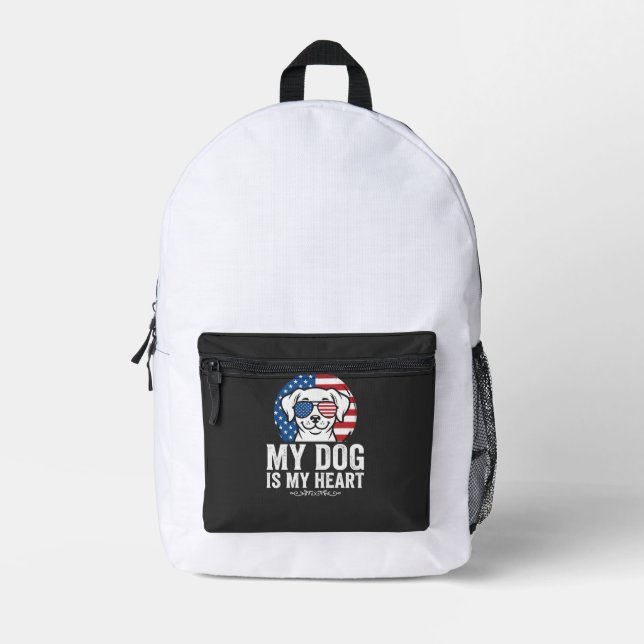 Dog Lover My Dog Is My Heart Printed Backpack (Front)