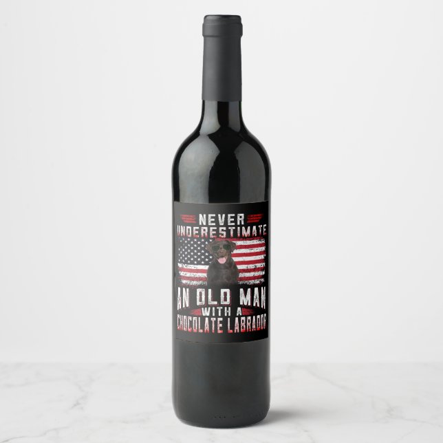 Dog Lover | Never Underestimate Old Man Labrador Wine Label (Front)