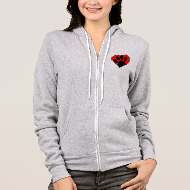 Dog Lover Paw Print And Red Heart Hoodie (Front)