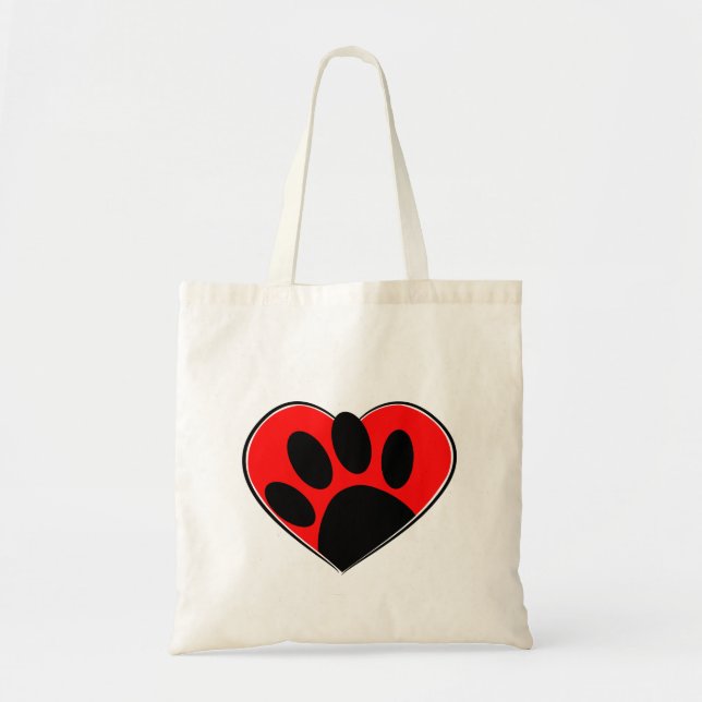 Dog Lover Paw Print And Red Heart Tote Bag (Front)