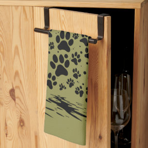 Dog Lover Paw Print Christmas Tree 3 Tea Towel