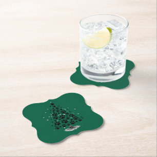 Dog Lover Paw Print Christmas Tree Paper Coaster