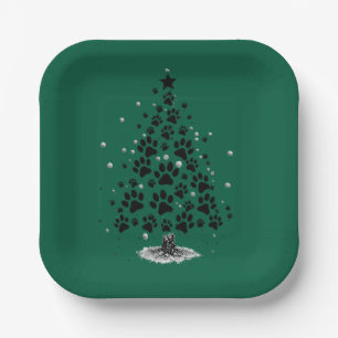 Dog Lover Paw Print Christmas Tree Paper Plate