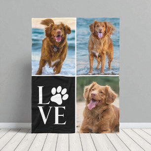 Dog Lover Paw Print Cute Pet 3 Photo Collage Fleece Blanket