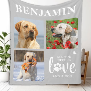 Dog Lover Personalised 3 Pet Photo Collage  Fleece Blanket