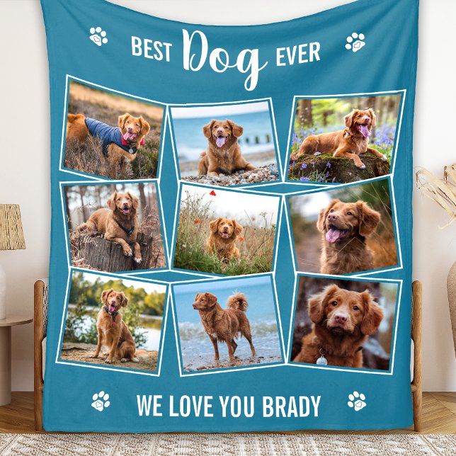 Dog Lover Personalised 9 Cute Pet Photo Collage Fleece Blanket (Creator Uploaded)