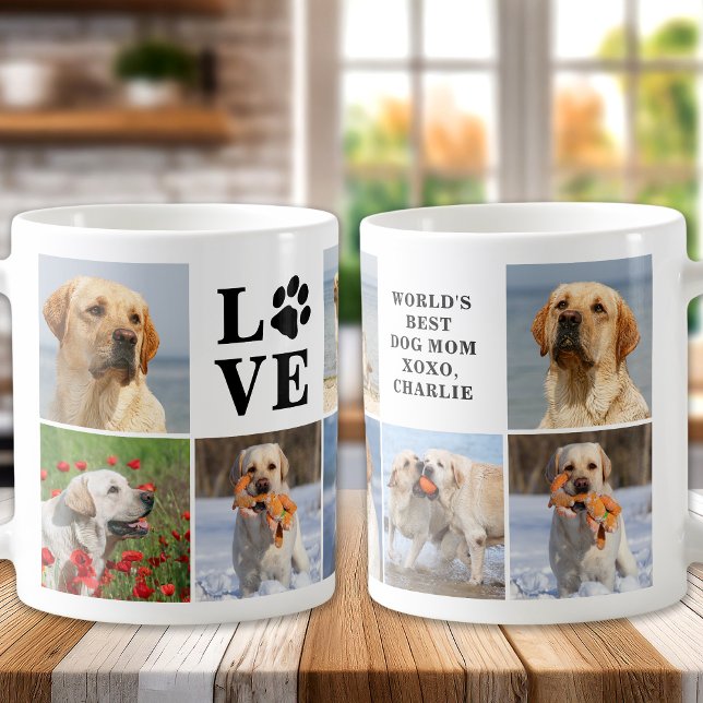 Dog Lover Personalised LOVE Paw 8 Photo Collage Coffee Mug (Creator Uploaded)