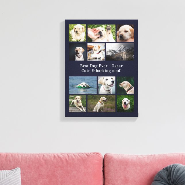 Dog Lover Personalised Pet Photo Collage Navy Blue Canvas Print (12 photo pet canvas )