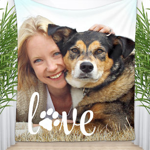 Dog Lover Personalised Pet Photo LOVE Paw Print Fleece Blanket