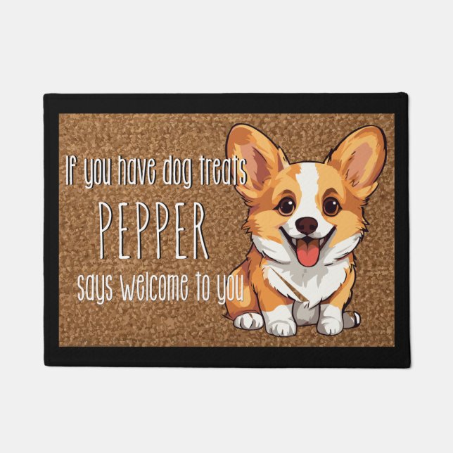 Dog Lover Personalised Welsh Corgi Puppy Name  Doormat (Front)