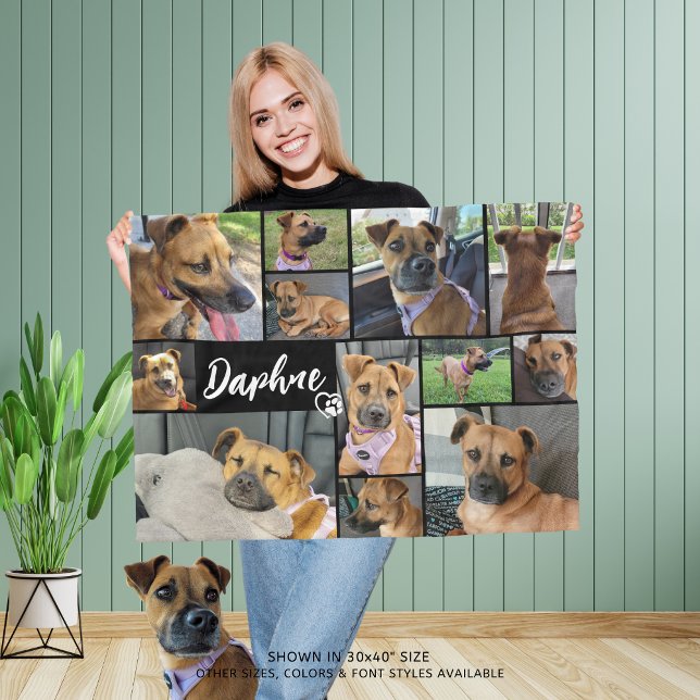Dog Lover Pet 12 Photo Collage Custom Colours Fleece Blanket (Creator Uploaded)