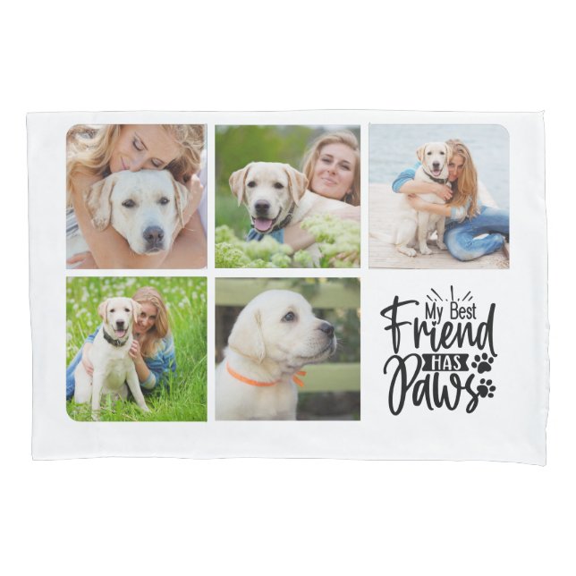 Dog Lover Pet Modern Personalised 5 Photo Collage Pillowcase (Front)