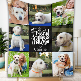 Dog Lover Pet Modern Personalised 8 Photo Collage Fleece Blanket