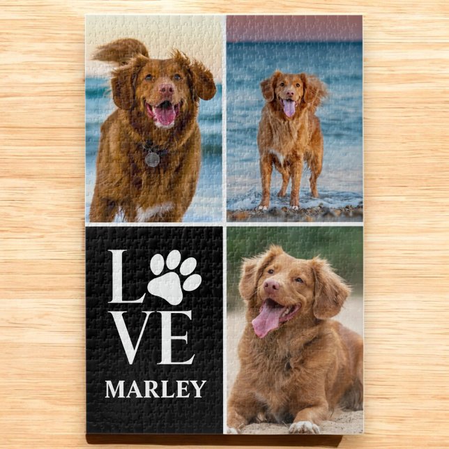 Dog Lover Photo Collage Custom Love Name Pet Jigsaw Puzzle (Creator Uploaded)