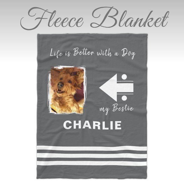 Dog lover photo name grey fleece blanket (Creator Uploaded)