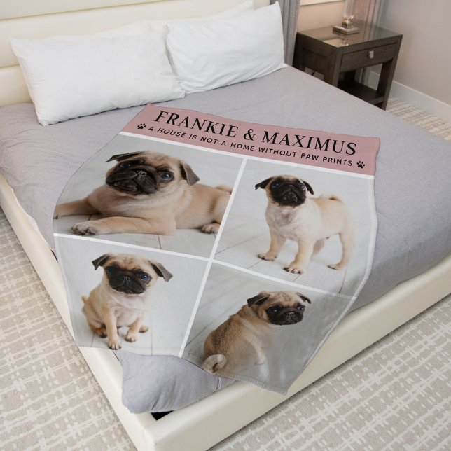 Dog Lover Pink Personalised Dog Name Photo Collage Fleece Blanket (Creator Uploaded)