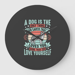 Dog Lover Quote Vintage Husky Graphic Large Clock