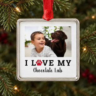 Dog Lover Red Pet Paw Print Personalized Photo Metal Tree Decoration