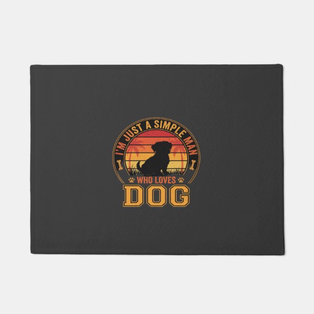 Dog Lover Simple Man Retro Sunset Doormat (Front)