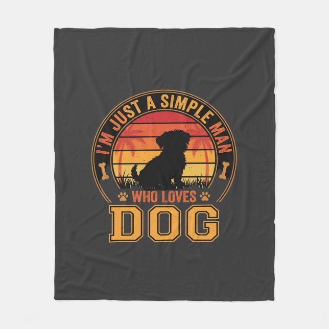 Dog Lover Simple Man Retro Sunset Fleece Blanket (Front)