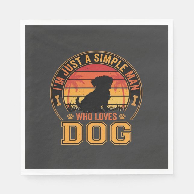 Dog Lover Simple Man Retro Sunset Napkin (Front)