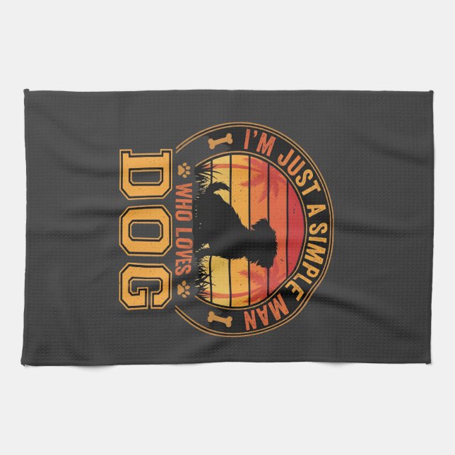 Dog Lover Simple Man Retro Sunset Tea Towel (Horizontal)
