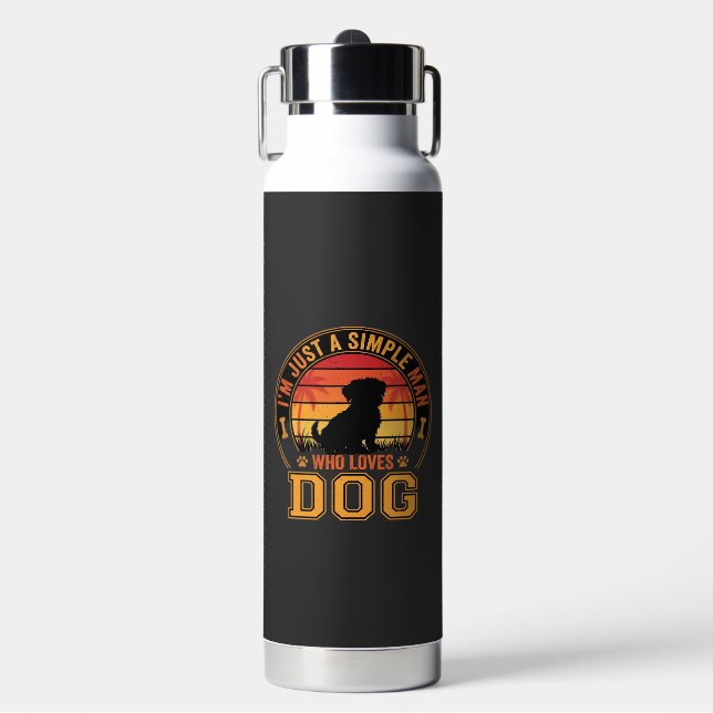 Dog Lover Simple Man Retro Sunset Water Bottle (Front)