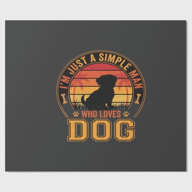 Dog Lover Simple Man Retro Sunset Wrapping Paper (Flat)