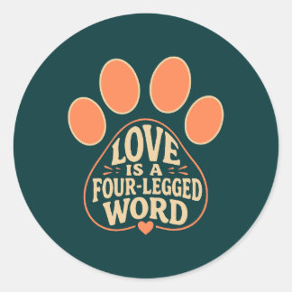 Dog Lover Sticker- Paw Print Typography Classic Round Sticker