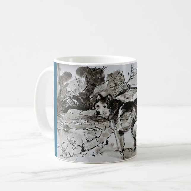 Dog Lover Tea Coffee Mug Cup, Husky Malamute Blue (Front Left)