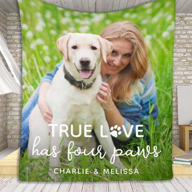Dog Lover True Love Has 4 Paws Custom Pet Photo Fleece Blanket (Creator Uploaded)