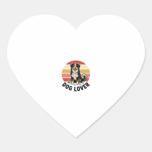 Dog Lover Vintage Engraving Cute Dog Sunset Design Heart Sticker