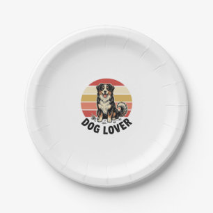 Dog Lover Vintage Engraving Cute Dog Sunset Design Paper Plate