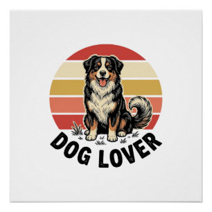 Dog Lover Vintage Engraving Cute Dog Sunset Design Poster