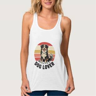 Dog Lover Vintage Engraving Cute Dog Sunset Design Singlet