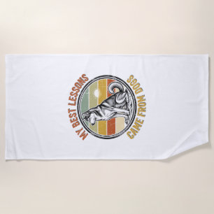 Dog Lover Vintage Shirt with Wise Husky Engraving_ Beach Towel