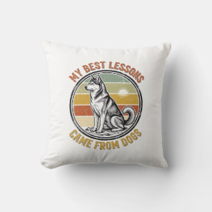 Dog Lover Vintage Shirt with Wise Husky Engraving_ Cushion