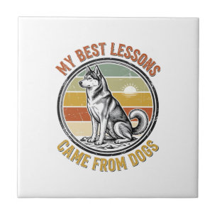 Dog Lover Vintage Shirt with Wise Husky Engraving_ Tile