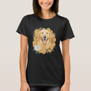 Dog Lover Women Golden Retriever Flower Print Flor T-Shirt