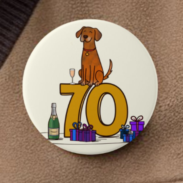 Dog lovers 70th birthday celebration 7.5 cm round badge (Creator Uploaded)