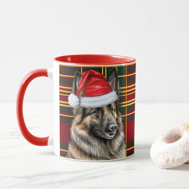 Dog Lover's Belgian Tervuren Holiday Plaid Mug (With Donut)