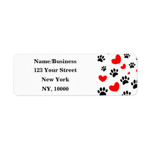 Dog Lovers Black Paw Prints Red Hearts Editable