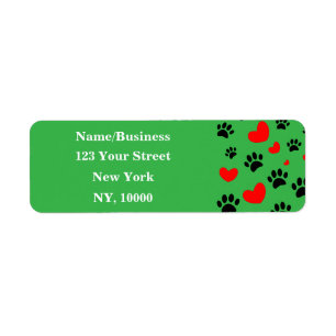 Dog Lovers Black Paw Prints Red Hearts Pattern